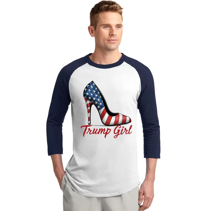 Trump Girl High Heel Stilettos American Flag Trump 2024 Baseball Sleeve Shirt