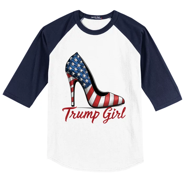 Trump Girl High Heel Stilettos American Flag Trump 2024 Baseball Sleeve Shirt