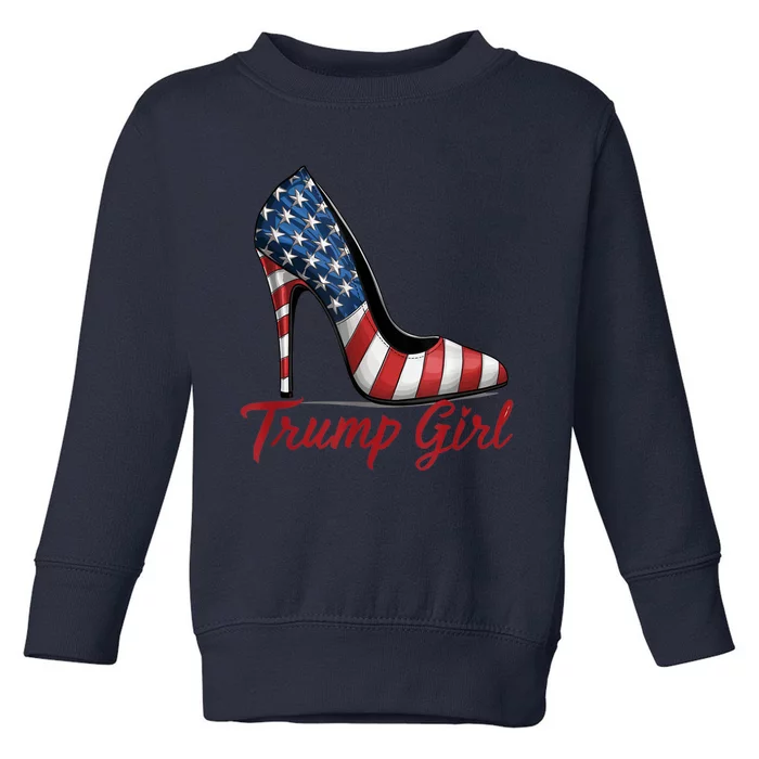 Trump Girl High Heel Stilettos American Flag Trump 2024 Toddler Sweatshirt