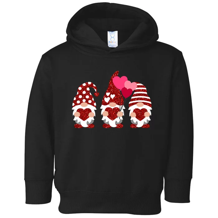 Three Gnomes Holding Heart Balloons Valentine's Day Couple Toddler Hoodie