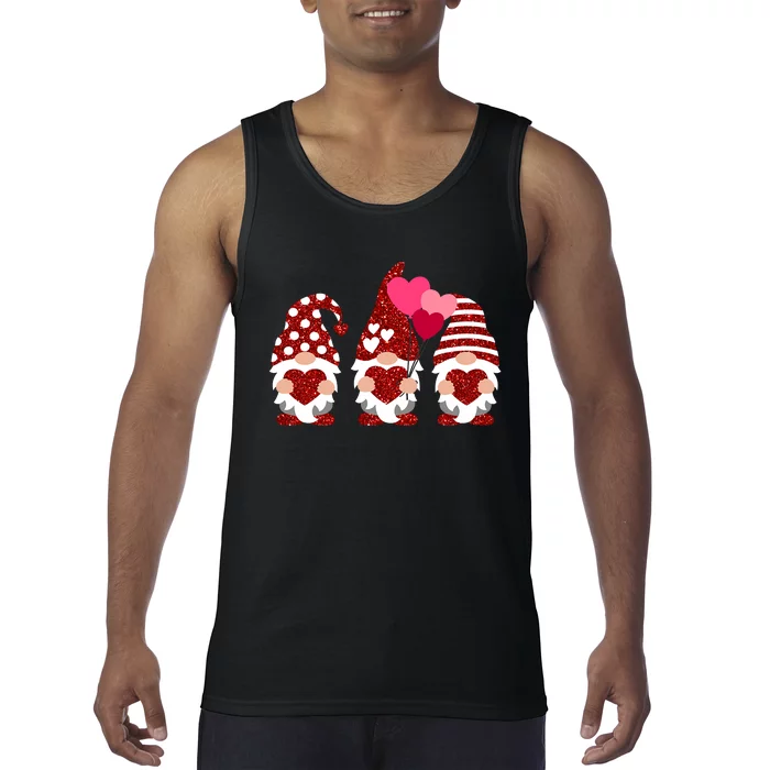 Three Gnomes Holding Heart Balloons Valentine's Day Couple Tank Top