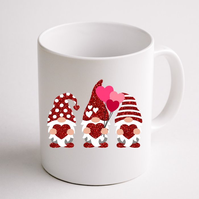 Three Gnomes Holding Heart Balloons Valentine's Day Couple Front & Back Coffee Mug