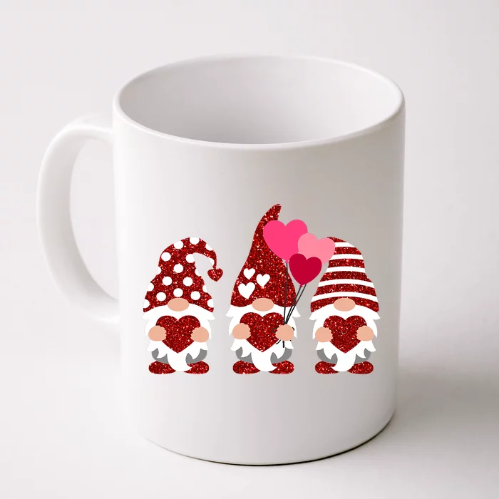 Three Gnomes Holding Heart Balloons Valentine's Day Couple Front & Back Coffee Mug