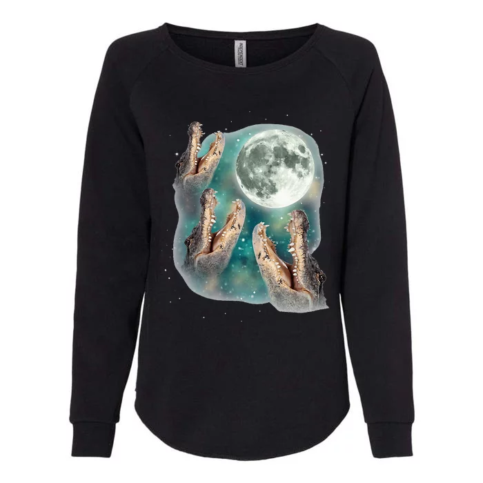 Three Gators Howl At Moon Magical Animal Wild 3 Crocodile Womens California Wash Sweatshirt