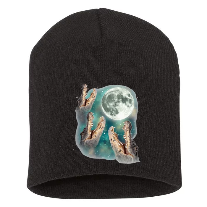 Three Gators Howl At Moon Magical Animal Wild 3 Crocodile Short Acrylic Beanie