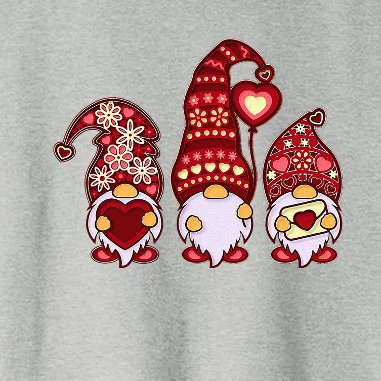 Three Gnomes Holding Leopard Heart & Plaid Valentine's Day Love Funny Women's Crop Top Tee