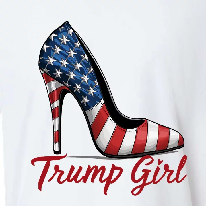 Trump Girl High Heel Stilettos American Flag Trump 2024 Sueded Cloud Jersey T-Shirt