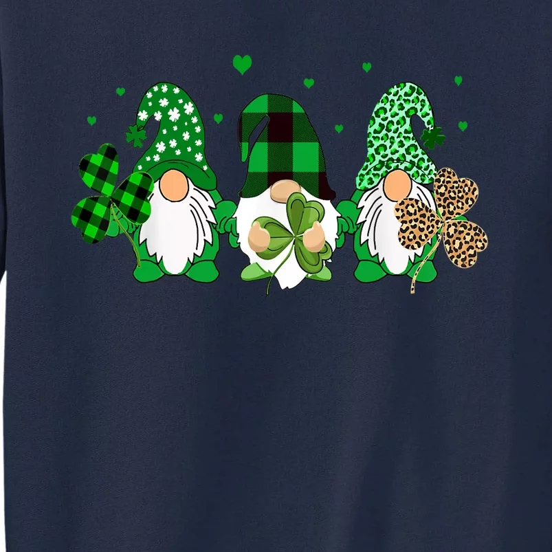 Three Gnomes Holding Shamrock Leopard Plaid St Patrick's Day Tall Sweatshirt