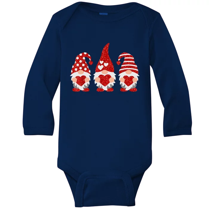 Three Gnomes Happy Valentines Day Gnome Lover Baby Long Sleeve Bodysuit