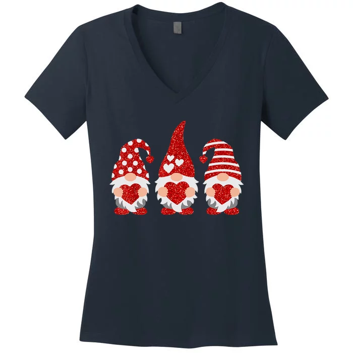 Three Gnomes Happy Valentines Day Gnome Lover Women's V-Neck T-Shirt