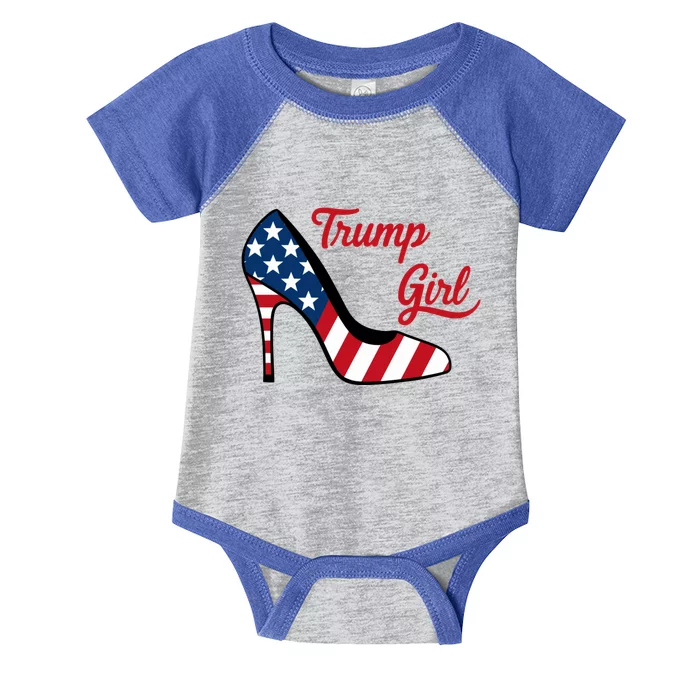 Trump Girl High Heels Stilettos American Flag Trump 2024 Trump Merch Republican Infant Baby Jersey Bodysuit