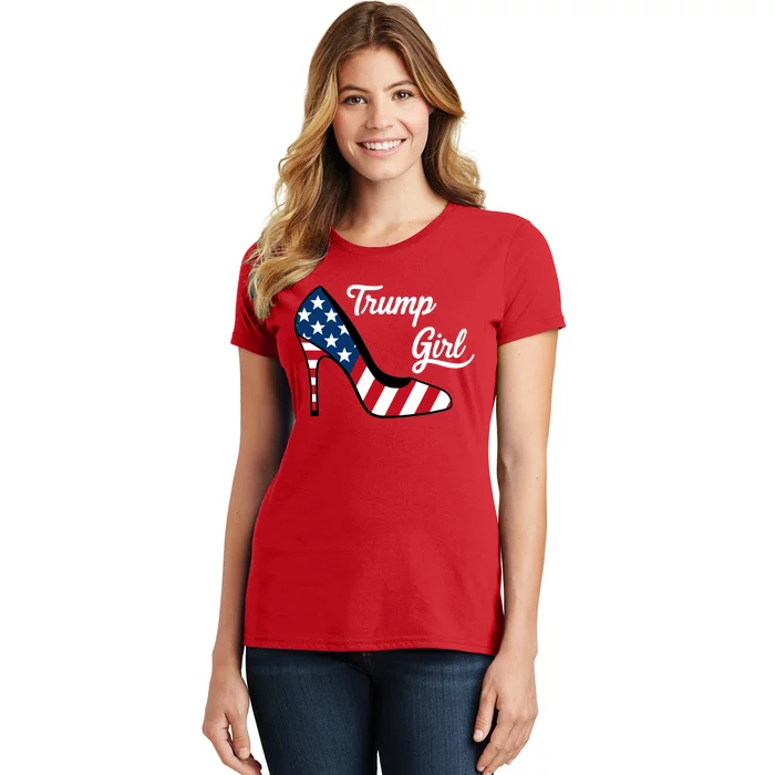 Trump Girl High Heels Stilettos American Flag Trump 2024 Republican Trump Merch Women's T-Shirt