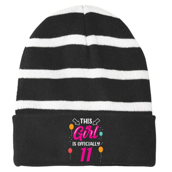 This Girl Is 11 Years Old Age Girls Birthday Striped Beanie with Solid Band