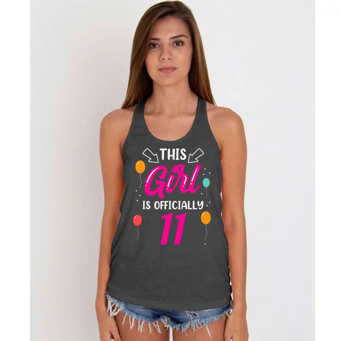 This Girl Is 11 Years Old Age Girls Birthday Women's Knotted Racerback Tank