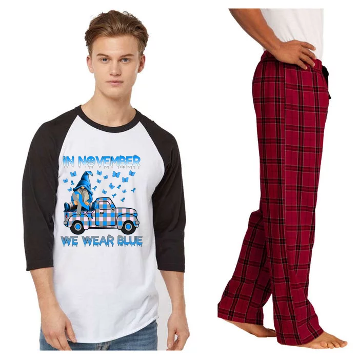 Truck Gnomes In November We Wear Blue Diabetes Awareness Meaningful Gift Raglan Sleeve Pajama Set