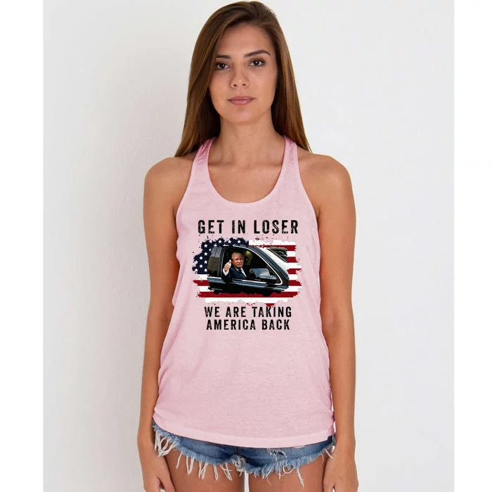 Trump Get In Loser WeRe Taking America Back Trump Merica Women's Knotted Racerback Tank