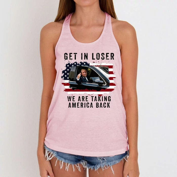 Trump Get In Loser WeRe Taking America Back Trump Merica Women's Knotted Racerback Tank