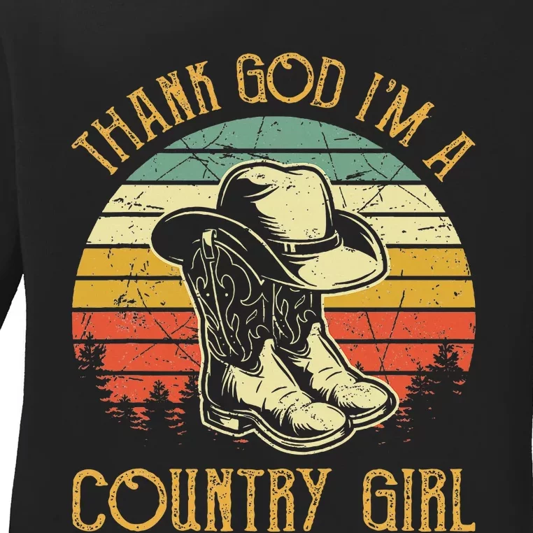 Thank God IM A Country Music Girl Cowgirl Western Ladies Long Sleeve Shirt