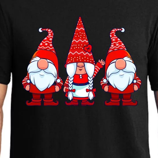 Three Gnomes In Red Costume Christmas Cute Holiday Xmas Gift Pajama Set