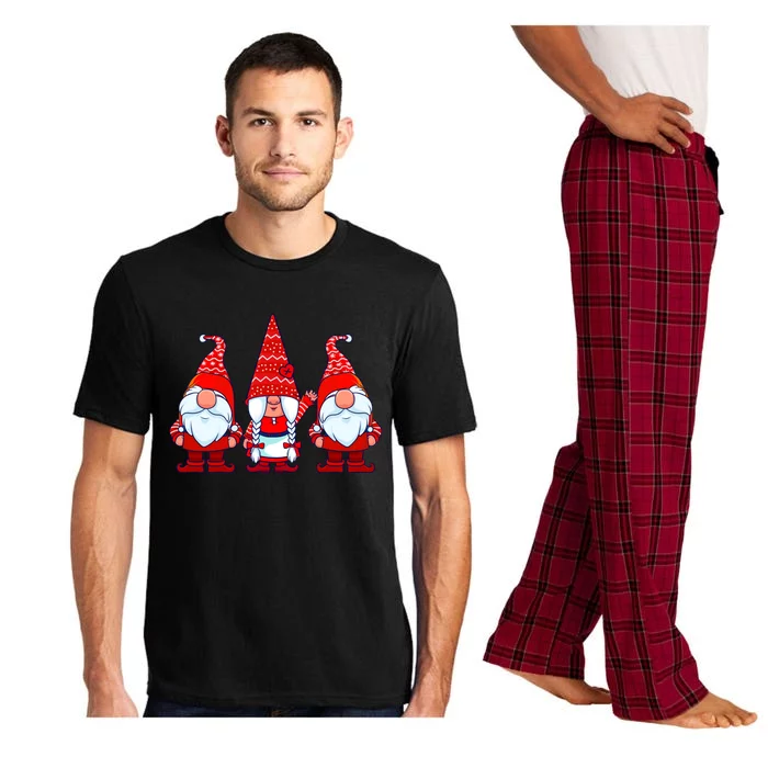 Three Gnomes In Red Costume Christmas Cute Holiday Xmas Gift Pajama Set