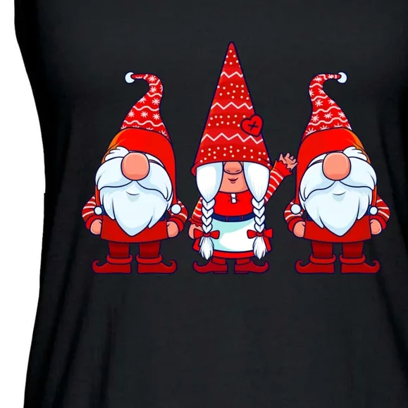 Three Gnomes In Red Costume Christmas Cute Holiday Xmas Gift Ladies Essential Flowy Tank