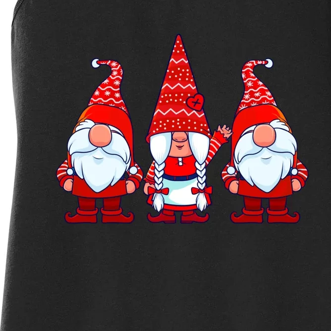 Three Gnomes In Red Costume Christmas Cute Holiday Xmas Gift Women's Racerback Tank