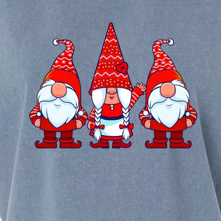 Three Gnomes In Red Costume Christmas Cute Holiday Xmas Gift Garment-Dyed Women's Muscle Tee