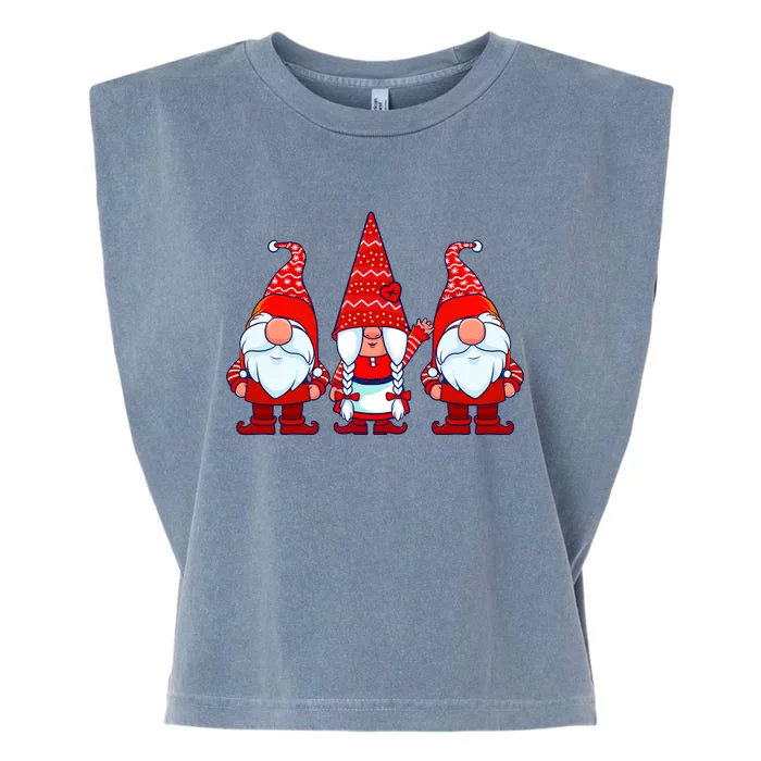 Three Gnomes In Red Costume Christmas Cute Holiday Xmas Gift Garment-Dyed Women's Muscle Tee