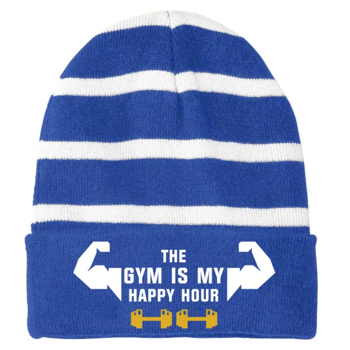 The Gym Is My Happy Hour Workout Motivation And Meaningful Gift Striped Beanie with Solid Band