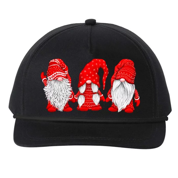 Three Gnomes In Red Costume Christmas Snapback Five-Panel Rope Hat