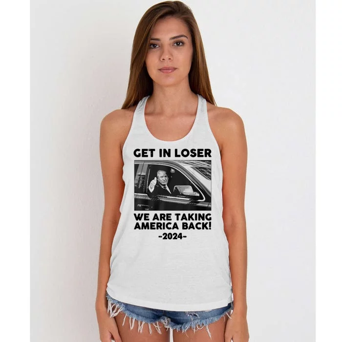 Trump Get In Loser Were Taking America Back Women's Knotted Racerback Tank