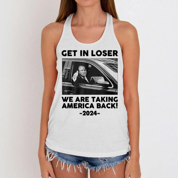 Trump Get In Loser Were Taking America Back Women's Knotted Racerback Tank