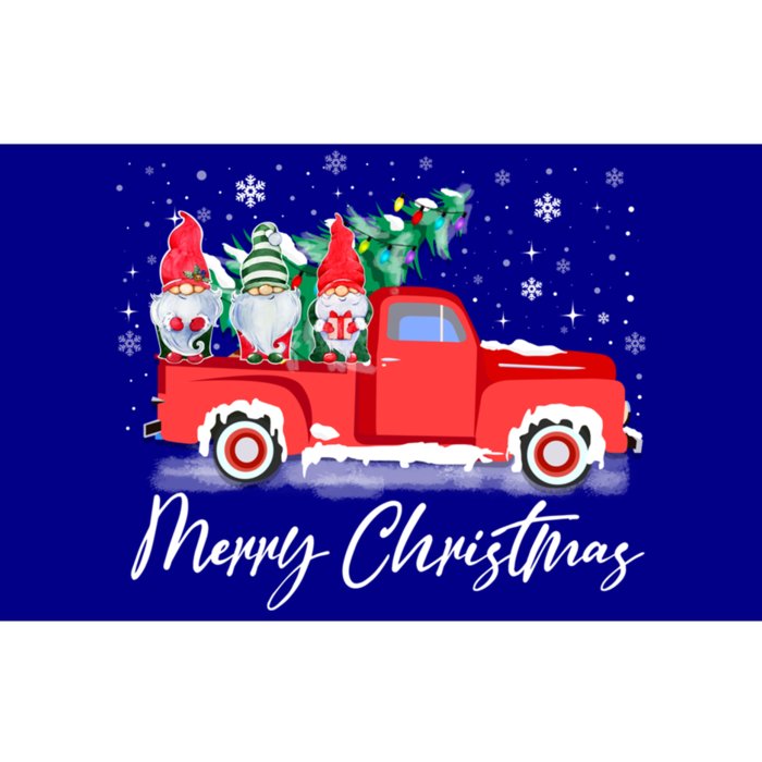 Three Gnomes In Red Truck With Merry Christmas Tree Bumper Sticker