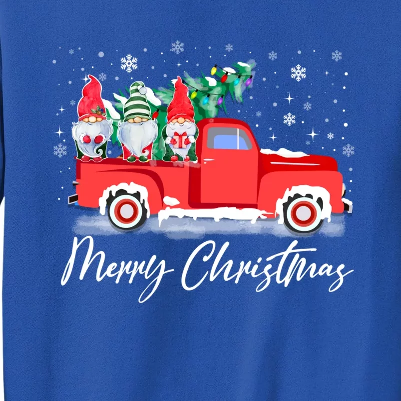 Three Gnomes In Red Truck With Merry Christmas Tree Tall Sweatshirt