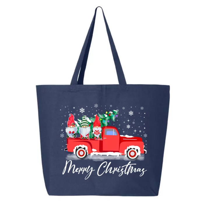 Three Gnomes In Red Truck With Merry Christmas Tree 25L Jumbo Tote