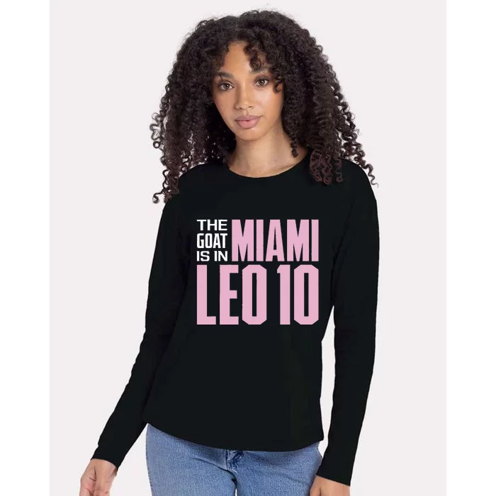 The GOAT Is In Miami Leo 10 Womens Cotton Relaxed Long Sleeve T-Shirt