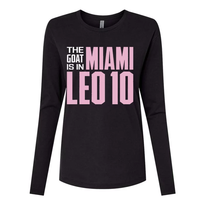 The GOAT Is In Miami Leo 10 Womens Cotton Relaxed Long Sleeve T-Shirt