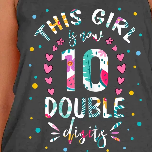 This Girl Is Now 10 Double Digits Shirt 10th birthday Gift Women's Knotted Racerback Tank