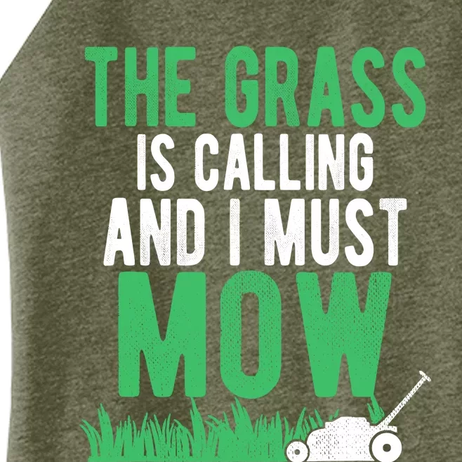 The Grass Is Calling And I Must Mow | Funny Lawn Landscaping Women’s Perfect Tri Rocker Tank