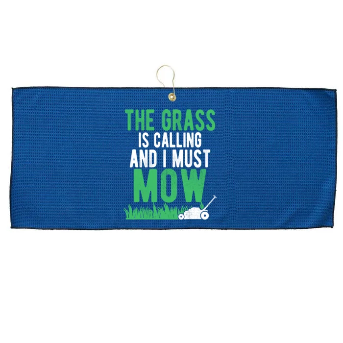 The Grass Is Calling And I Must Mow | Funny Lawn Landscaping Large Microfiber Waffle Golf Towel