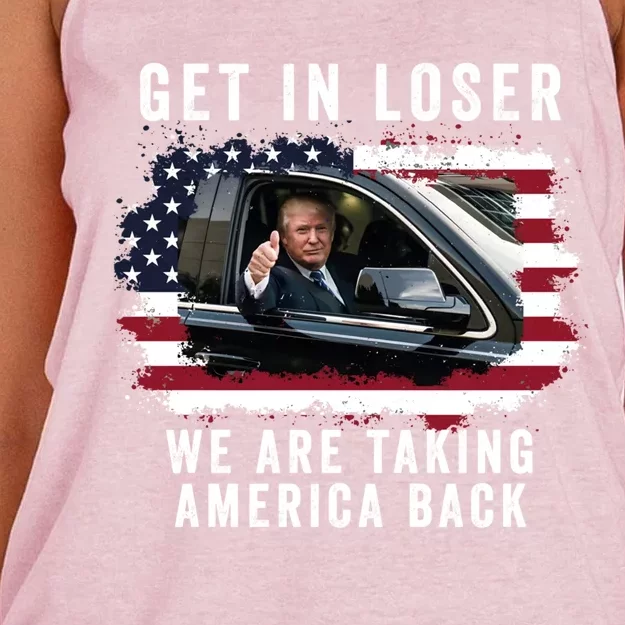 Trump Get In Loser WeRe Taking America Back Trump Merica Gift Women's Knotted Racerback Tank