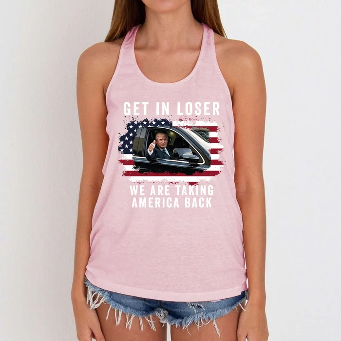 Trump Get In Loser WeRe Taking America Back Trump Merica Gift Women's Knotted Racerback Tank