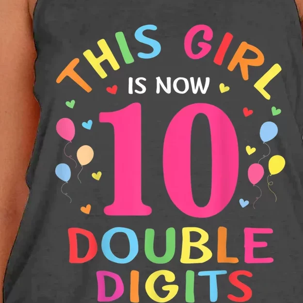 This Girl Is Now 10 Double Digits Shirt 10th birthday Gift Women's Knotted Racerback Tank