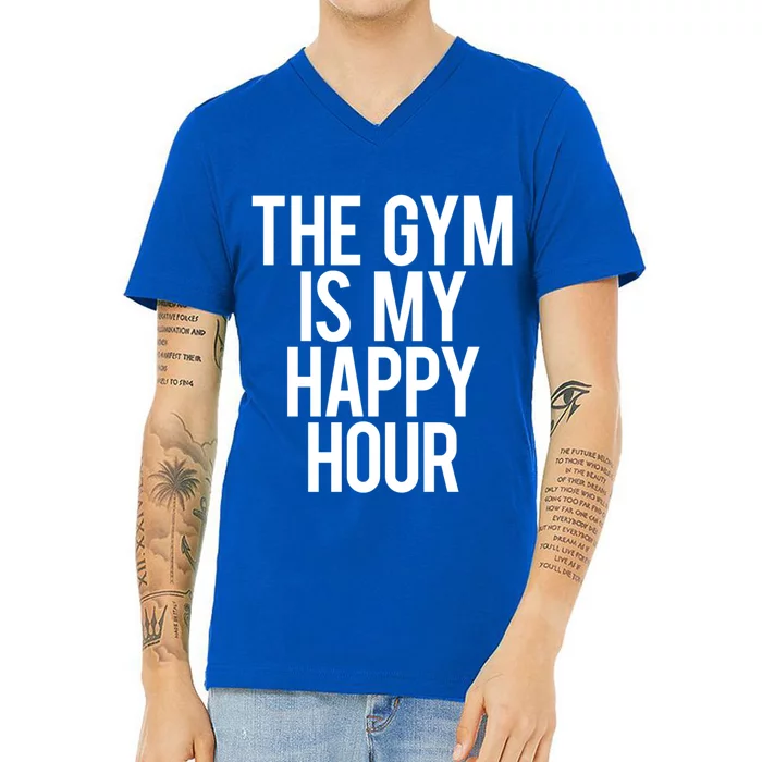 The Gym Is My Happy Hour Funny Weightlifting Workout Gift V-Neck T-Shirt