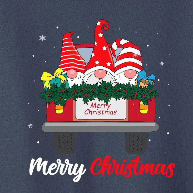 Three Gnomes In Red Truck With Merry Christmas Tree Family Toddler T-Shirt