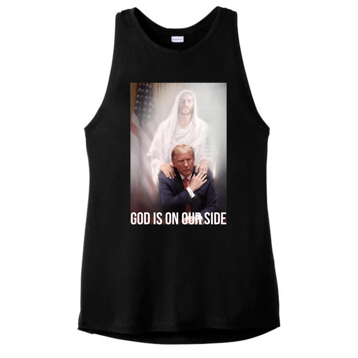 Trump God Is On Our Side Jesus Ladies Tri-Blend Wicking Tank