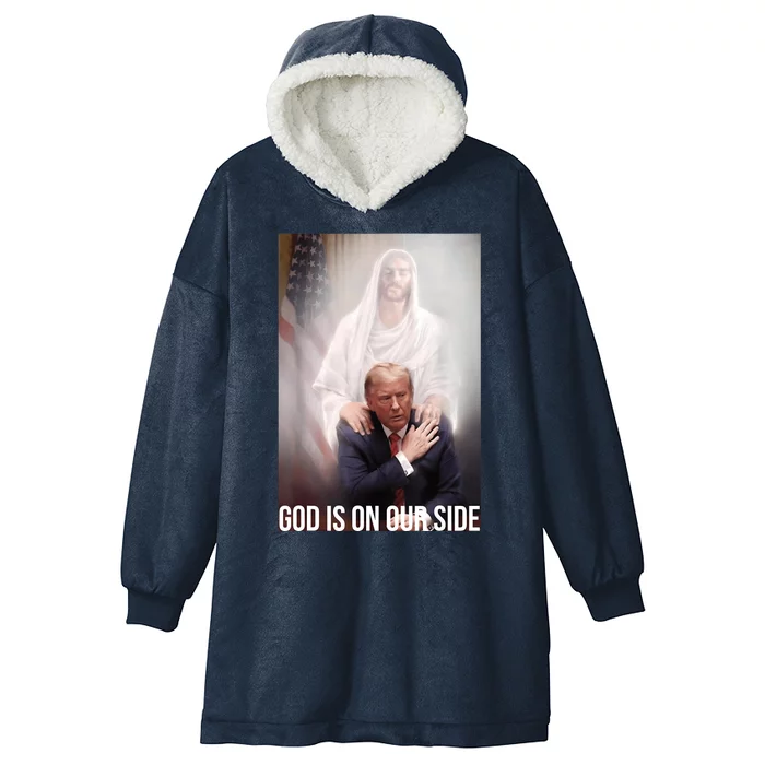 Trump God Is On Our Side Jesus Hooded Wearable Blanket