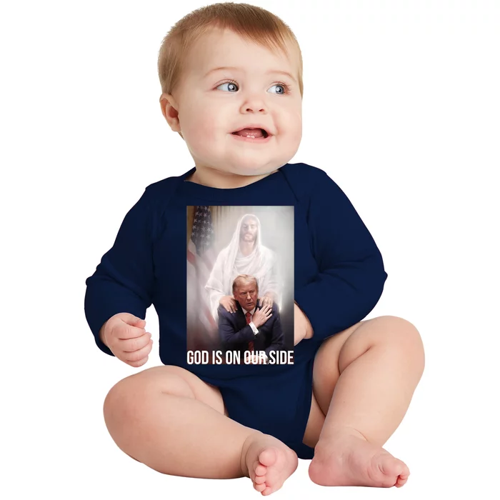 Trump God Is On Our Side Jesus Baby Long Sleeve Bodysuit