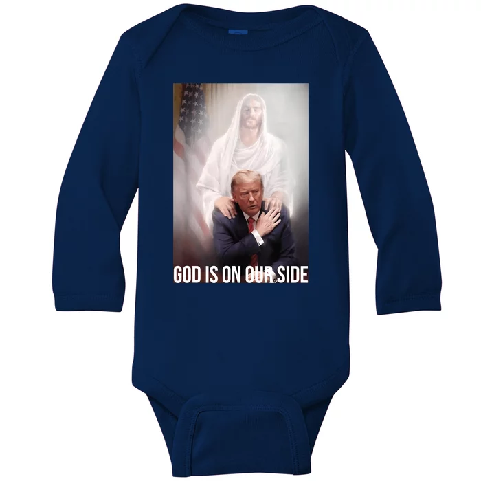 Trump God Is On Our Side Jesus Baby Long Sleeve Bodysuit