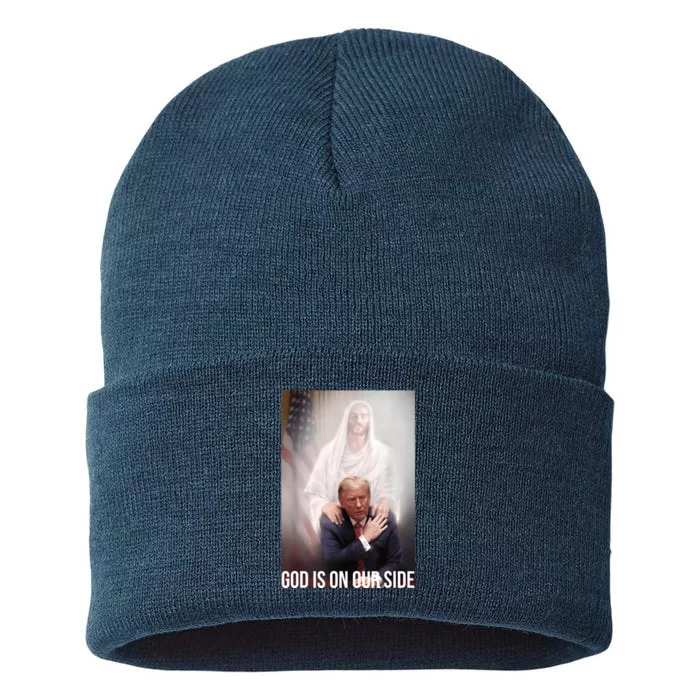 Trump God Is On Our Side Jesus Sustainable Knit Beanie